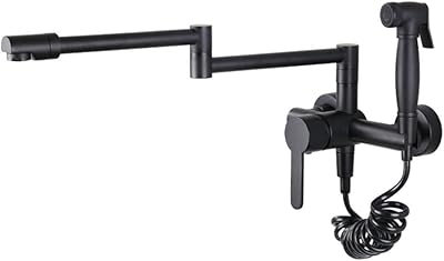 wall mount faucet, spray gun, swivel, Folding Stretchable, brass wall mount faucet black, hot and cold, multi-purpose, kitchen, laundry trough, faucet-wall mount faucet black A1.5m hose