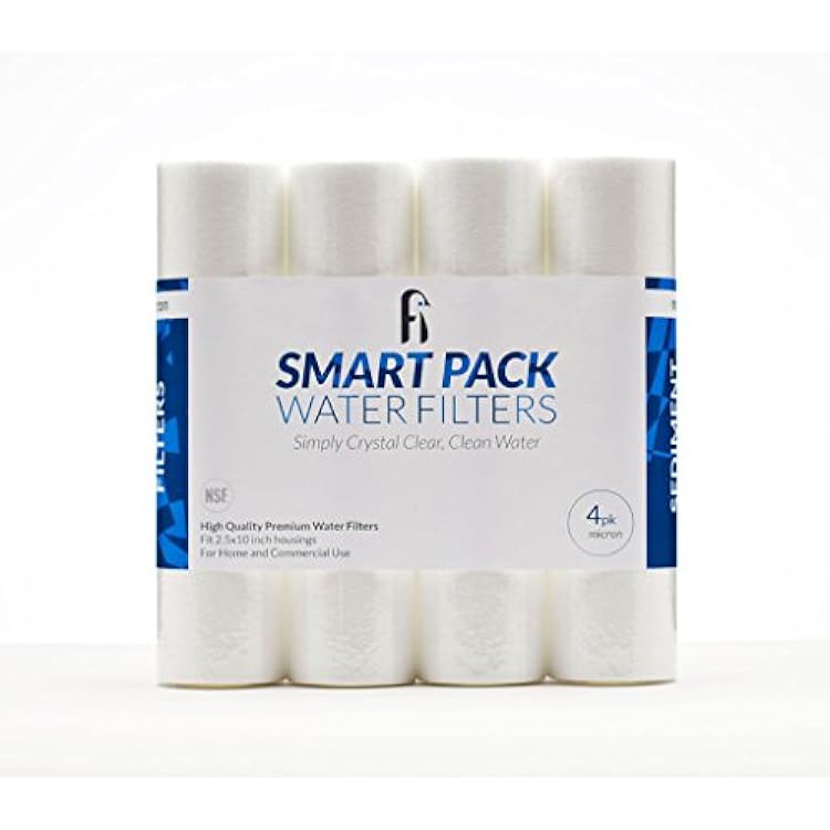Smart Pack 10 Micron NSF Sediment Water Filter For RO, DI, Whole House, Ice Machine - Universal Size 2.5 x 10, 4 Pack
