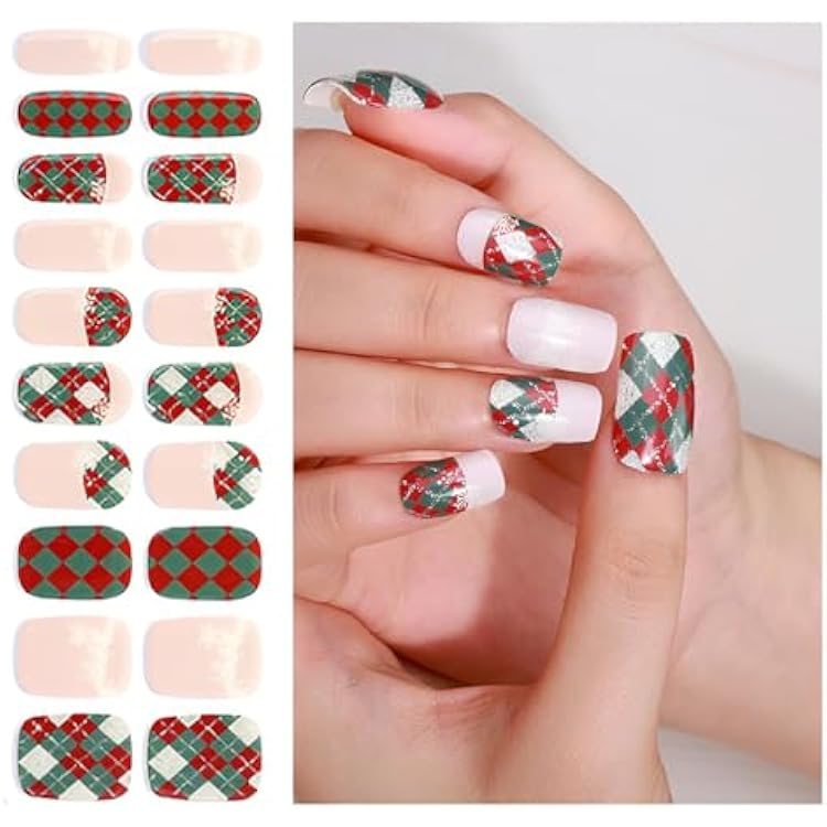 Semi Cured Gel Nail Strips Green 20 PCS Gel Nail Stickers Required UV Nail Lamps Light Gel Nail Wraps Salon-Quality Long Lasting Easy to Use for Home Nails DIY
