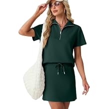 GRECERELLE Women's Summer 2 Piece Skort Set Half Zip Short Sleeve Top & Pocketed Tennis Skirt For Sports & Vacations.