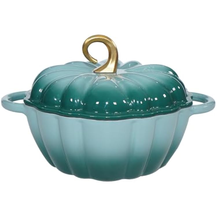 Pumpkin Enameled Cast Iron Dutch Oven with Lid, 4.5 QT Dual Handles and Heavy Duty Pot, Oven Safe up to 500F for Bread Baking, Braising, Cooking and Family Gifts, Cyan