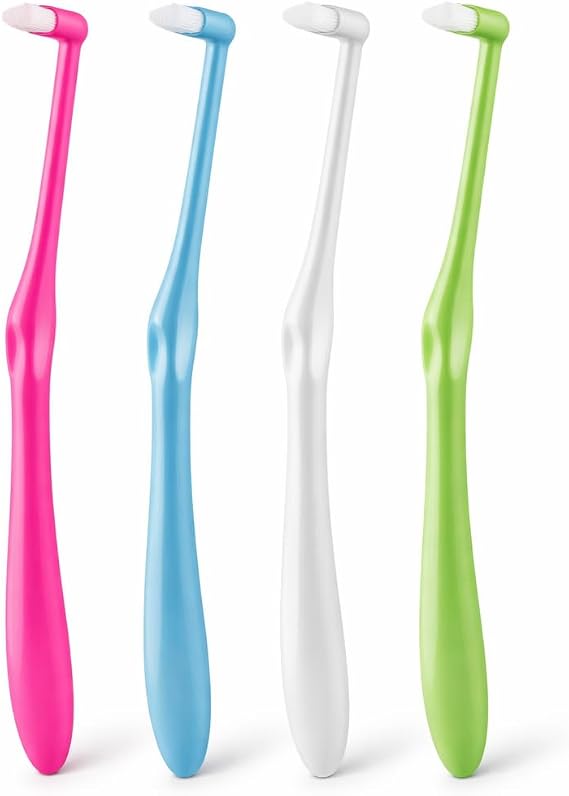 4 PCS Interspace Toothbrush, Compact Soft Slim Interspace Teeth Brush, Single Tufted Toothbrush, Wisdom Interdental Brushes for Detail Cleaning & Orthodontic Braces (Blue/Green/Rose Red/White)