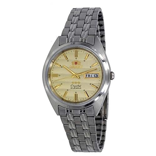 Orient FAB0000DC Mens 3 Star Stainless Steel Gold Dial Day Date Automatic Watch