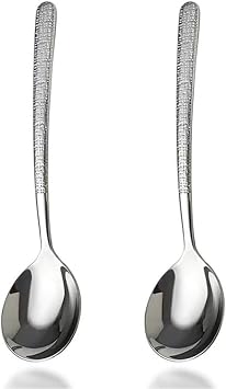 Soup Spoons, Premium 18/10 Stainless Steel Large Round Spoons with Long Handles, 8.2'' Long Tablespoon, Dishwasher Safe, 2 pack
