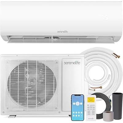 SereneLife 9,000 BTU Mini Split ACHeating System 115V Mini Split Air Conditioner with Heat Pump, WiFi, Fast Cooling & Heating for HomeBedroomOffice Up to 450 Sq Ft