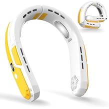 WXX Portable Neck Fan, 6000mAh Battery Neck Fan Rechargeable, 360 Cooling Personal Fan, 3 Speeds Foldable Quiet Wearable Fan for Travel Outdoor Indoor, Birthday Gifts for Men Women-White&Yellow