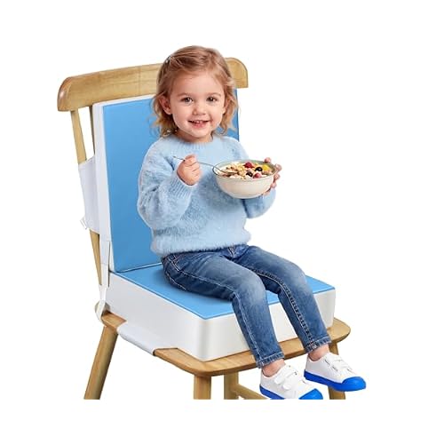 Toddler Booster Seat for Dining Table, Slip Bottom Double Safety Straps, Stronger Support Booster Seat Dining Toddler, Breathable Fabric Booster Seat for Table Blue