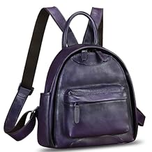 Genuine Leather Backpack for Women Purse Retro Handmade Rucksack Vintage Knapsack Back Bag Casual Daypack (Purple)
