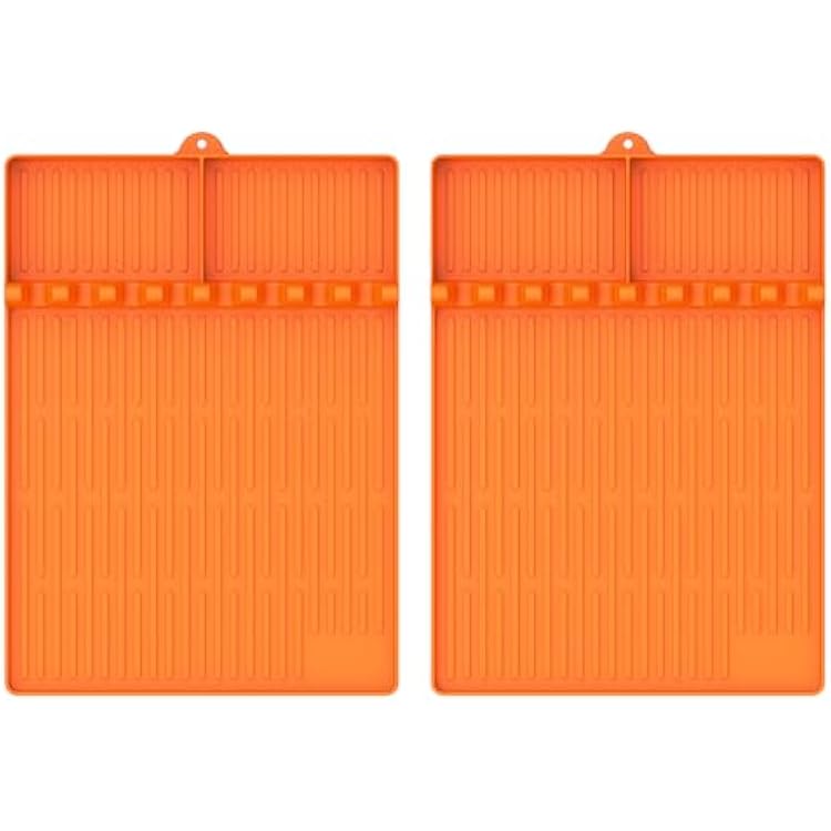 Griddle Mat Grill Accessories for Blackstone, Griddle Accessories Silicone Spatula Mat with Drip Pad for Outdoor Grill Kitchen Counter Orange2Packs