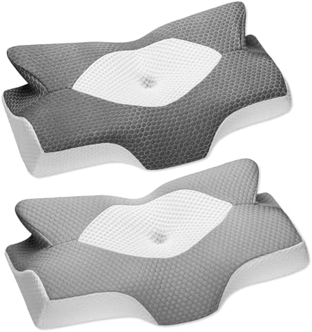 Elviros Cervical Neck Pillow for Sleeping, Side Sleeper Pillows for Adults, Memory Foam Neck Pillow, Orthopedic Pillows for Back and Stomach Sleepers, Removable and Washable Pillowcase