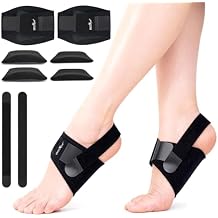 ERGOfoot Arch Support Brace with Replaceable Pads for Plantar Fasciitis, Flat Feet,Orthopedic Arch Inserts with Adjustable Strip, 2 Heights Non-Slip Gel Pads for Women,Black