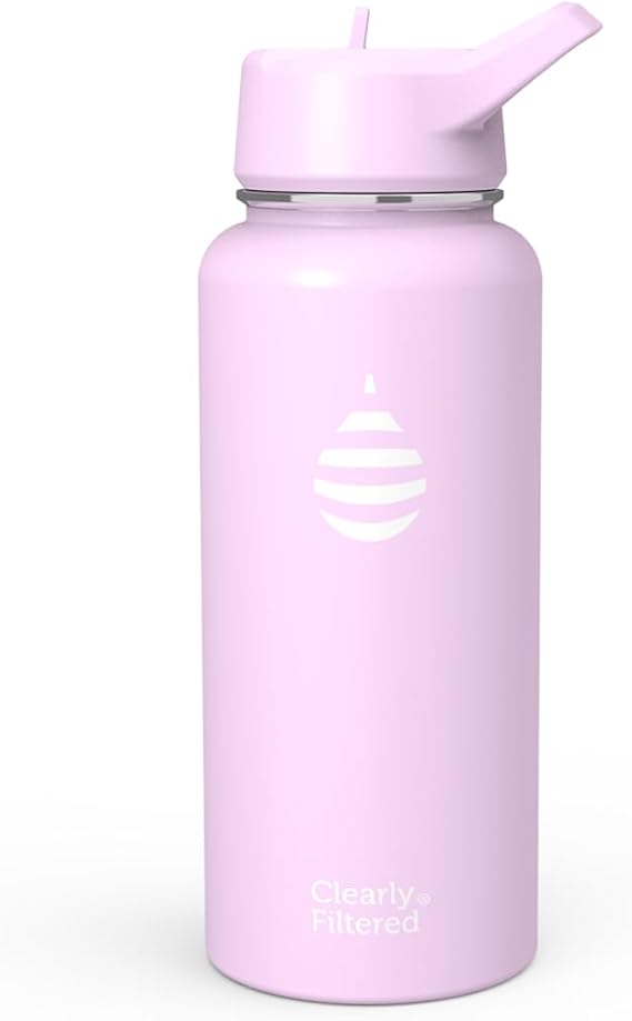 Clearly Filtered Water Bottle | Removes 220+ Contaminants, Double-Wall Insulated Stainless Steel, BPA/BPS Free, Phthalate Free, Filters Flouride Lead Chlorine (32oz, Lilac) | Insulated Stainless Steel, Reduces Fluoride, Lead, Chlorine, Straw Lid, BPA Free, Leak Proof, Hiking, 220+ Filtered
