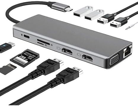 Coverzone 12in1 Dock Station 2 Adet HDMI Uyumlu 1000 Mbps 4K USB C Adaptörü USB 3.0 VGA RJ45 Pd Için Macbook Pro Tipi C Docking Dizüstü Yer Yapma Istasyonları Type-C Adaptör ZR610