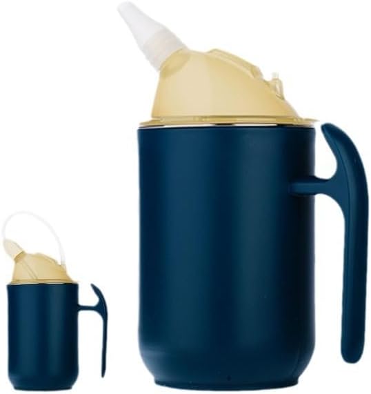 Adult Sippy Cup for Elderly Spill-Proof Cup 400ML Stainless Steel Sippy Cups with Straw Seniors Dysphagia Patient Disabled Maternit for Water Milk and Soup Health Household Supplies Feeding Cups