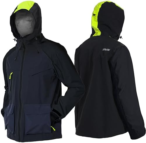 Mens 3-Layer Waterproof Wading Jacket, Fishing & Hiking Foul Weather Gear with Storm Hood & Pockets