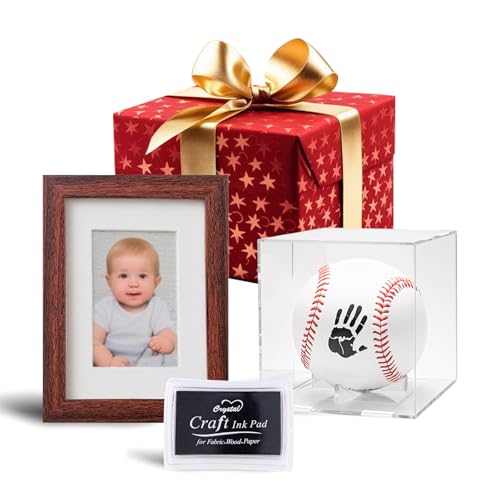 Baby Baseball Handprint Kit, Baby Hand and Footprint Kit for Newborns, Baseball Baby Shower Gifts, Ideal Keepsake for Boys and Girls, Unique Gift for New Dads and Moms Display Case Included