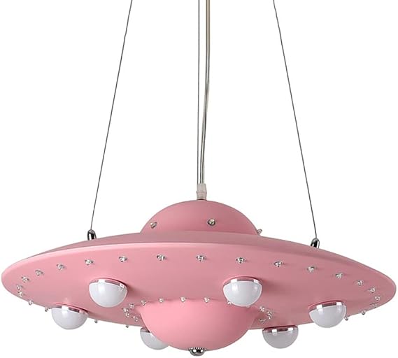 LAKIQ Kids LED Chandelier - Flying Saucer Colorful Modern Hanging Pendant Lighting Fixture for Boys & Girls Bedroom, Baby & Nursing Room (Pink)