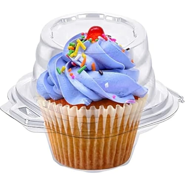 Cupcake Boxes Individual Cupcake Containers, 100 Packs Regular Single Cupcake Holder High Topping for Muffins, Thicker Stackable Plastic Cupcake Carrier for Party