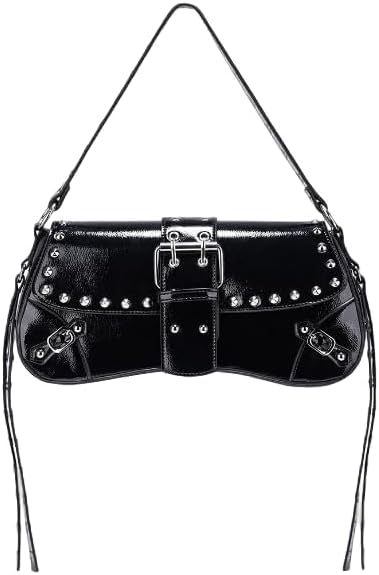 Women's Shoulder Bag Studded Punk Rivet Purse Y2K PU Leather Clutch Y2k Purses for Women Small Purse Hobo Bags