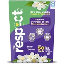 The Respect Co. Travel Laundry Detergent Sheets - Enzyme-Based Dissolvable Washing Machine Sheets - Phosphate & Plastic Free Laundry Detergent - Up to 50 Loads - Jasmine Tea Scented, 25 ct, 1 Pack