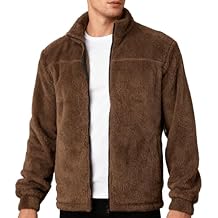 Viatabuna Mens Fuzzy Sherpa Jacket Full Zip Stand Collar Casual Fleece Long Sleeve Coat with Pocket Fall Winter Outdoor