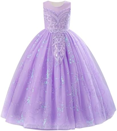 IDOPIP Sequin Appliques Flower Girl Dress for Kids Wedding Pageant Party Long Gown Princess Birthday Communion Tulle Dresses