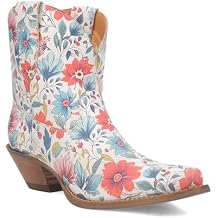 Dingo Womens Pixie Rose Floral Leather Snip Toe Pull On Casual Boots Ankle Low Heel 1-2" - Multi