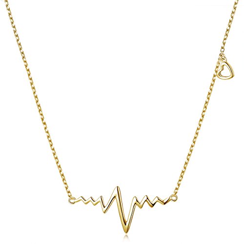 Heartbeat Necklace 925 Sterling Silver Ekg Cute Life Line Heartbeat Love Cardiogram Necklace Gift for Women,18