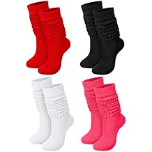 Janmercy 4 Pairs Slouch Socks for Women Bulk Boot Stacked 80s 90s Neon Slouch Knit Scrunchie Winter Warm Socks