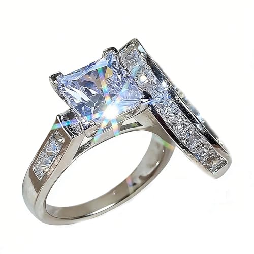 2 PCS Platinum Plated 925 Sterling Silver Square Zirconia Cushion Halo Shiny CZ Crystal Diamond Engagement Wedding Rings Set for Women6