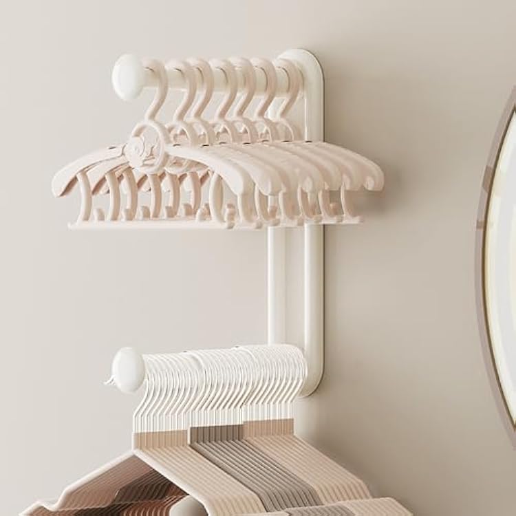 Bilayer Hanger Organizer,Holds 60 Hangers,Wall-Mounted Retractable Clothes Hanger for Closet Laundry Room Washing Machine,Clothes Storage Rack for for Adult or Child White
