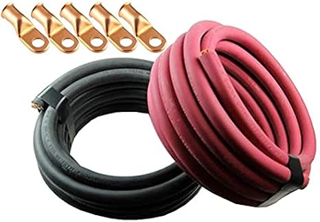 Crimp Supply Ultra-Flexible Car Battery/Welding Cable - 4/0 Gauge, (5 Feet Red/5 Feet Black) - and 5 Copper Lugs