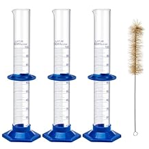3 Pack 100 ml Graduated Cylinder, Clear Measuring Cylinder Set, Borosilicate 3.3 Glass with Plastic Base and Cylinder Brush, for Liquid Lab Shool