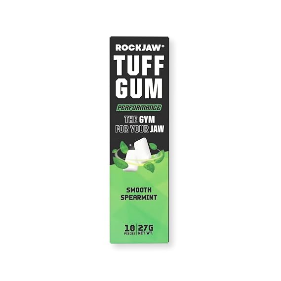 ROCKJAW Hard Jawline Gum - Tuff Gum 2.0 with 20mg Caffeine, Taurine + B Vitamins - 10 Pack (Smooth Spearmint)