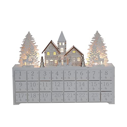 Christmas Wooden Advent Calendar House with 24 Drawers Countdown to Christmas Decoration Fill Small Gifts for Kids 14.8 x 3.1 x10.6., White