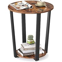 VASAGLE Round Side End Table, 2-Tier Accent Bedside Table with Storage Shelf, Easy Assembly, Nightstand for Small Spaces, Living Room, Bedroom, Rustic Brown and Ink Black ULET57X