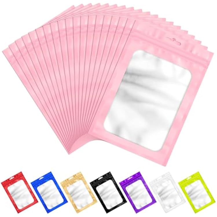 100 Pack Pink Resealable Food Storage Bags, Resealable Packaging Bags, Heat Seal Bag with Frosted Clear Window, Sealed Bag Foil Pouch Zip Pouch for Food Storage 4.13 x 5.91