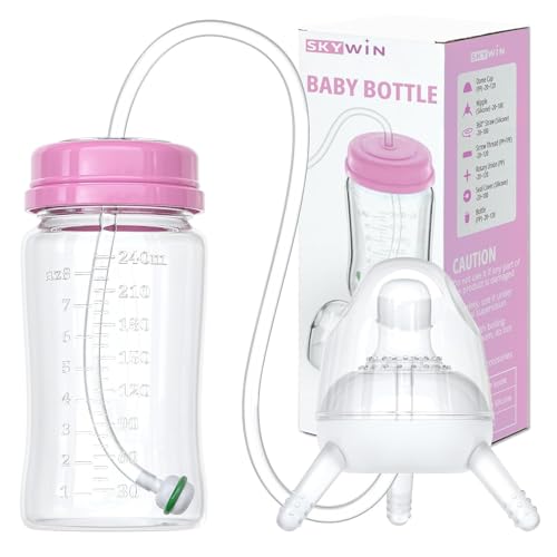 TidyFriend Anti-Colic Baby Bottle for Breastfeeding Babies 8oz, 2 Pack Baby Bottle with Straw for Convenient Feeding Pink