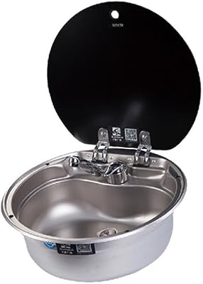 Caravan Camper Van Hand Wash Basin Single Bowl RV Caravan Camper Kitchen Basin Sink Stainless Steel Glass Lid Cold&Hot Faucet for Van Caravan Boat Camping Trailer