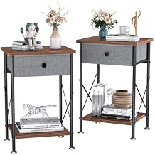 VECELO Modern Versatile Nightstands X-Design Side End Table Night Stand Storage Shelf with Bin Drawer for Living Room Bedroom, Set of 2 (Brown)