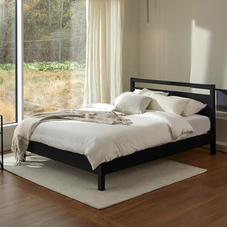 LIFEMENT Signature Wood Platform Bed Frame with Headboard, Essential, Noise Free, Under Bed Storage, No Box Spring Needed, Easy Assembly Black, King U.S. Standard