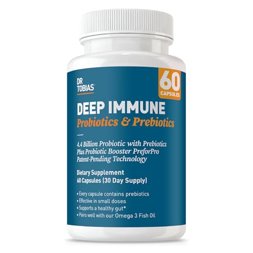 Dr. Tobias Deep Immune Probiotics & Prebiotics - Dual Action Digestion & Immune Support with PreforPro Prebiotics & Delayed Release Spore Forming Probiotics for Women & Men - 60 Capsules 30 Servings