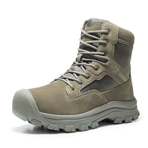 NORTIV 8 Mens Waterproof Work Military Tactical Boots Rubber Toe Leather Outdoor Hiking Motorcycle Combat Boots