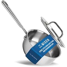 Misen 5-Ply Stainless Steel Saucier with Lid Induction-Compatible Pan with Curved Sides for Smooth Stirring - Oven Safe to 800F Even Heat Distribution & Ergonomic Handle - 1.5 QT