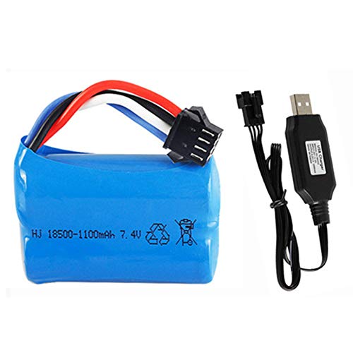 7.4V 1100Mah Li-ion Battery SM-4P Plug for UDI001 Huanqi HQ960 RC Boat HQ747 RC Car 1 Pack with USB Charging Cable
