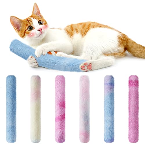 MEWTOGO 6Pcs Cat Kicker Toys with Sound Paper- Kitty Kick Sticks Soft Plush Cat Chew Toy to Squeak- Durable Kick Toy for Indoor Cats Gift Playing11.8 x 1.6