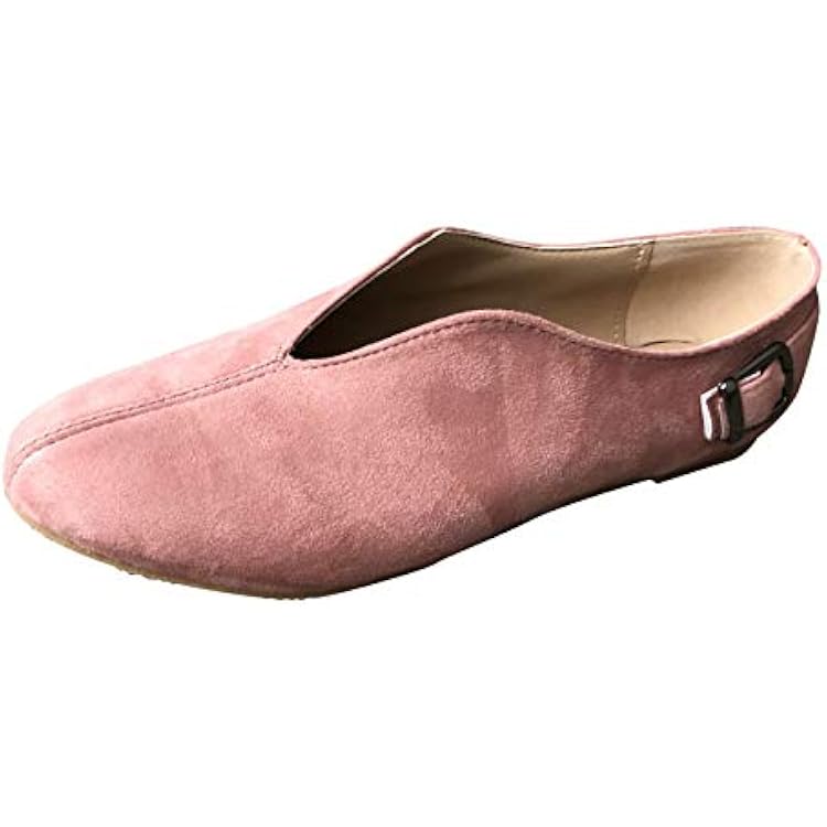 CsgrFagr Flats Buckle Pointed Flock Shoes Loafers Strap Toe Womens Summer Casual Womens Casual Women Wedges Wide Pink, 11