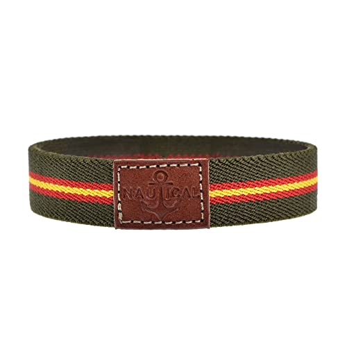 BDM Mens and womens bracelet made of military green fabric with the flag of Spain. Elastic nautical bracelet.