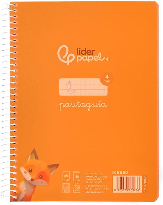Liderpapel A5 Spiral Notepad Ruled Plastic Cover 80 Sheets 90g Ruled 4mm Orange Margin 1 Piece