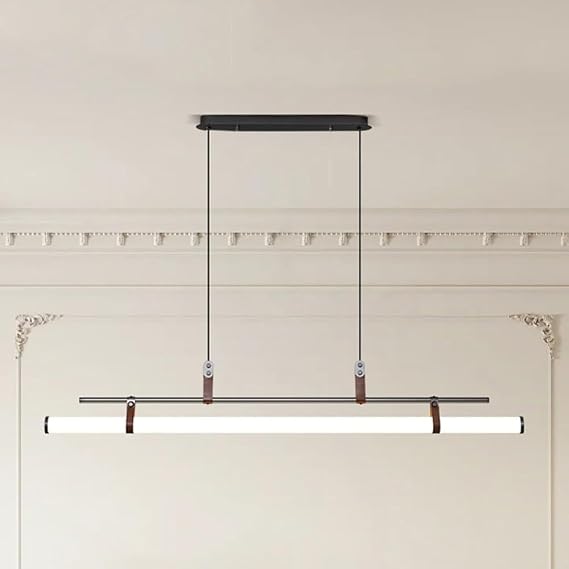 Modern Chandeliers for Dining Room, 31"-59" Black Linear Pendant Lights for Kitchen Island, Minimalist Strip Light Fixture Hanging Hanging Lamp for Living Room Bedroom Bar